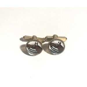 Vintage Equestrian Reverse Painted Glass Horse Head Cuff Links